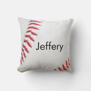 Personalised Pillow White Baseball red stitching