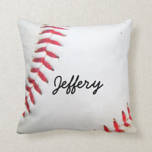 Personalised Pillow White Baseball red stitching