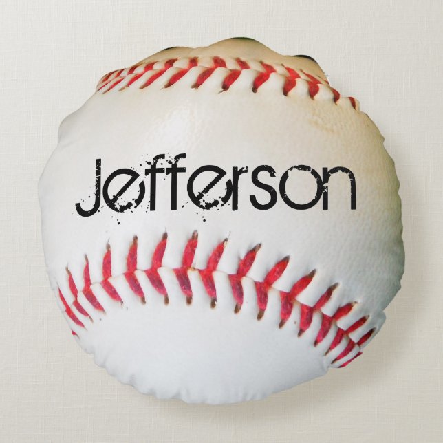 Personalised Pillow White Baseball red stitching (Back)