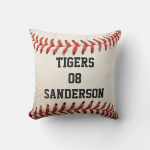 Personalised Pillow White Baseball red stitching