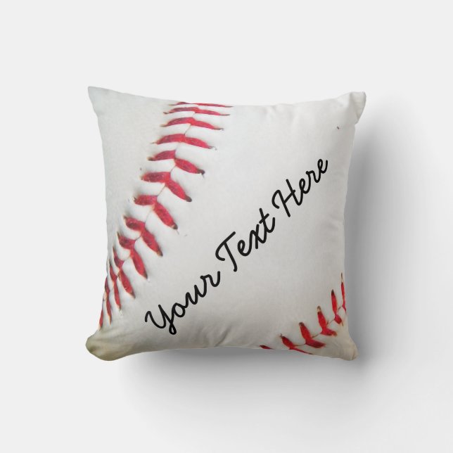 Personalised Pillow White Baseball red stitching (Front)