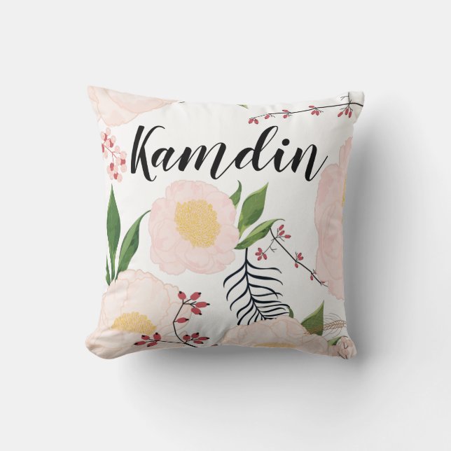 Personalised Pillow White Floral Flowers on White (Front)