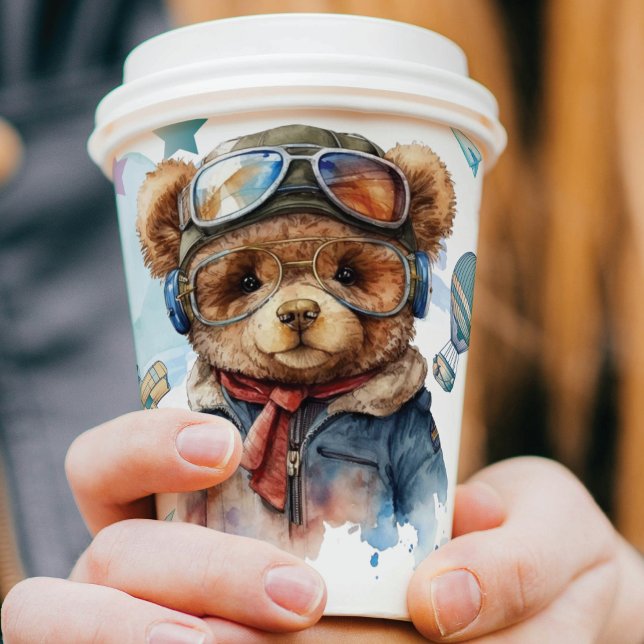 Personalised Pilot Teddy Bear Birthday Paper Cups (Creator Uploaded)
