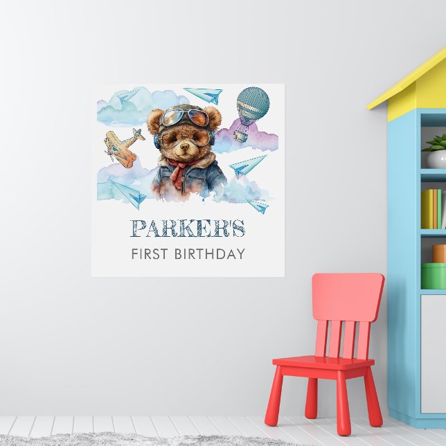 Personalised Pilot Teddy Bear Birthday Sign (Nursery 1)