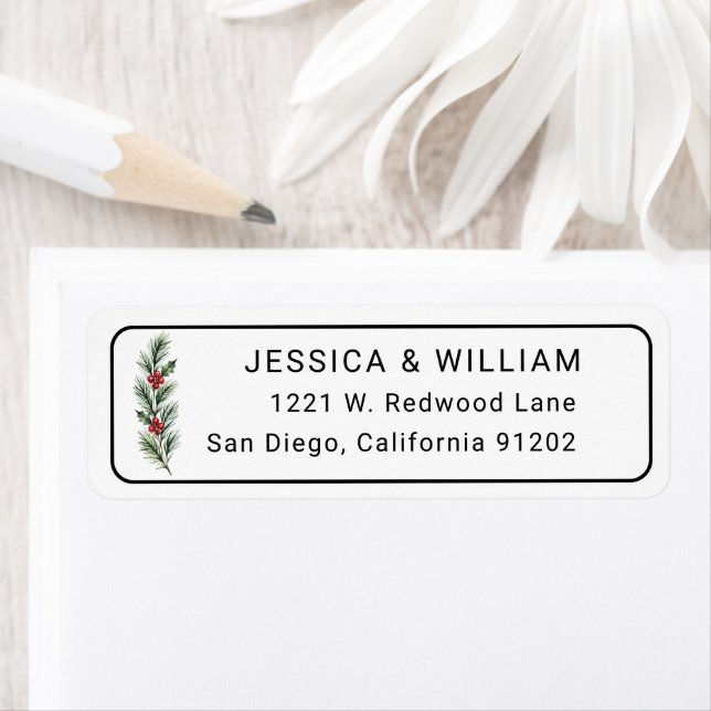 Personalised Pine Branch Wedding Return Address La (Insitu)