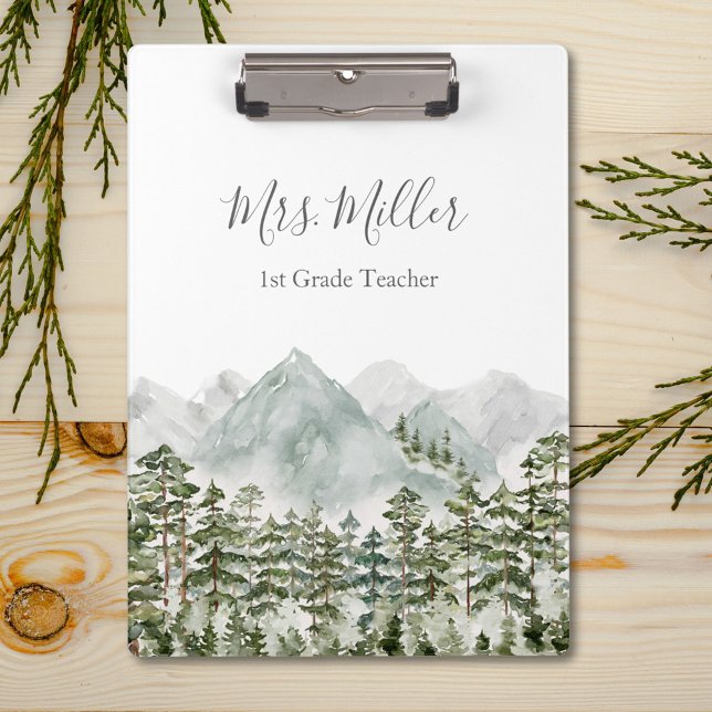 Personalised Pine Forest and Mountains Clipboard (Close up)