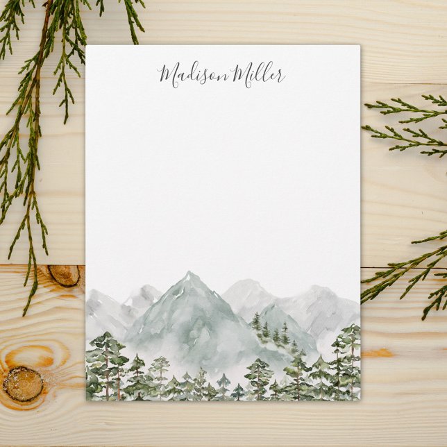Personalised Pine Forest and Mountains Custom Letterhead (Close up)