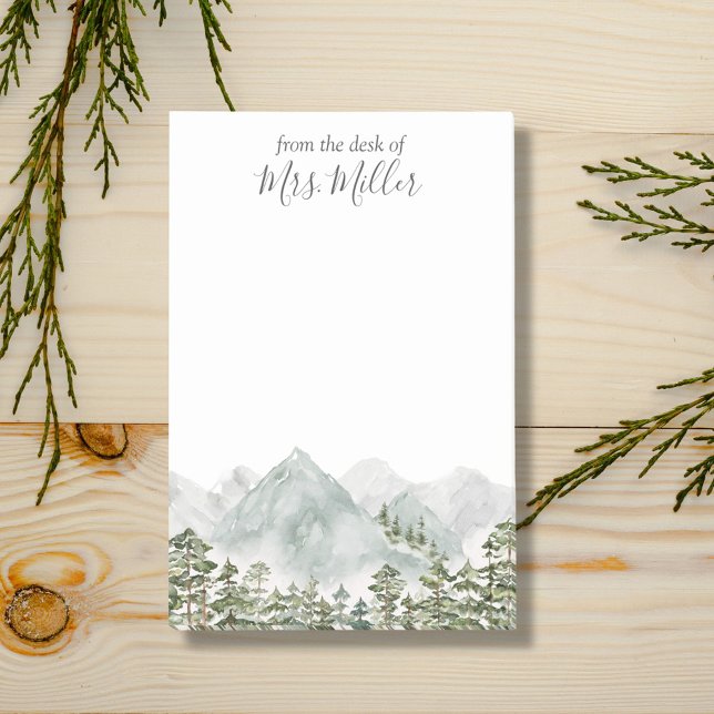 Personalised Pine Forest and Mountains Post-it Notes (Close up)