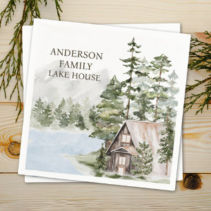 Personalised Pine Forest Family Lake House Cabin Napkin