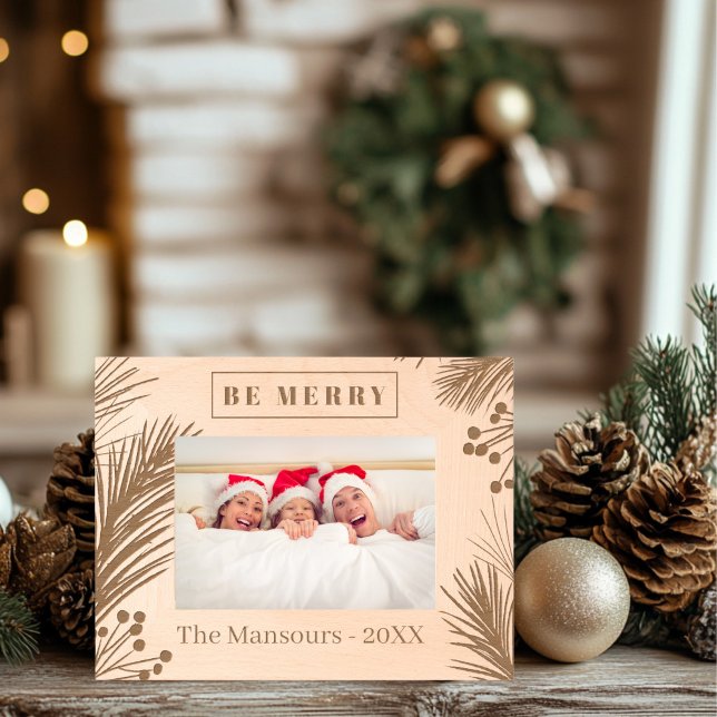 Personalised Pine Tree Wooden  Etched Frames (Be Merry Laser Etched Frame)