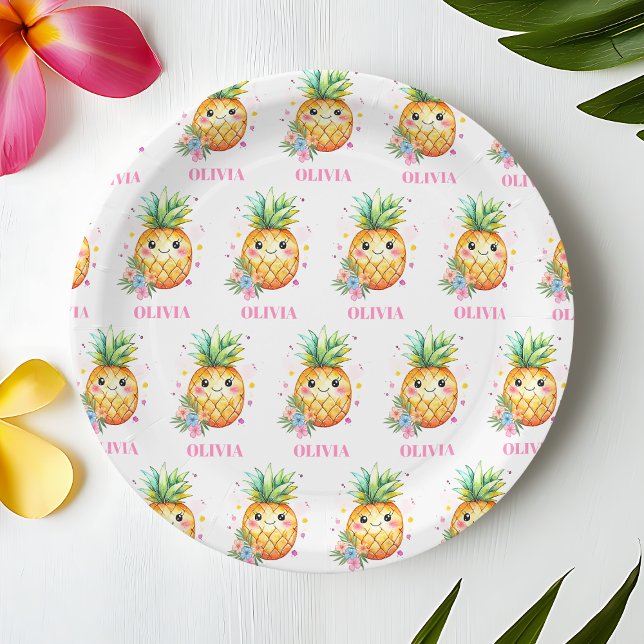 Personalised Pineapple Aloha 1st Birthday Party Paper Plate (Personalized Pineapple Aloha 1st Birthday Party Paper Plates)