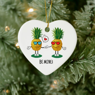Personalised Pineapple Emoji Love Couple Ceramic Tree Decoration