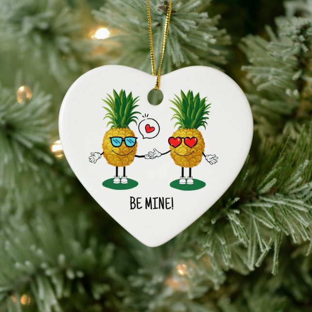 Personalised Pineapple Emoji Love Couple Ceramic Tree Decoration (Tree)