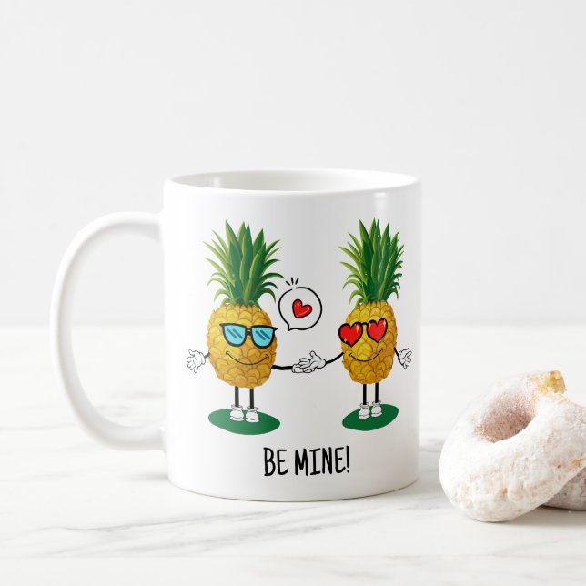 Personalised Pineapple Emoji Love Couple Coffee Mug (With Donut)
