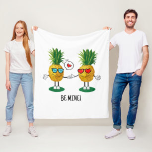 Personalised Pineapple Emoji Love Couple Fleece Blanket