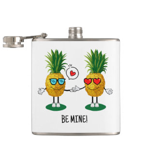 Personalised Pineapple Emoji Love Couple Hip Flask