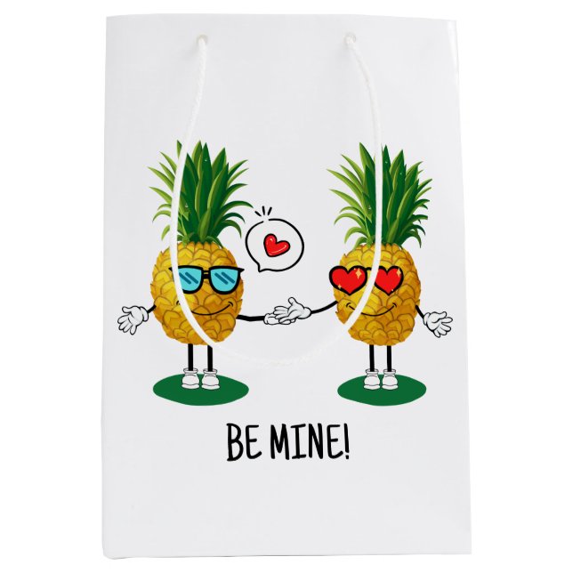 Personalised Pineapple Emoji Love Couple Medium Gift Bag (Front)