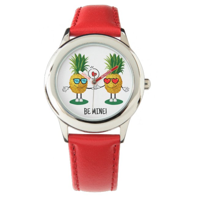 Personalised Pineapple Emoji Love Couple Watch (Front)
