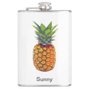Personalised Pineapple Fruit on White Hip Flask