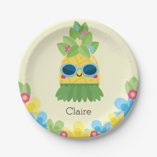 Personalised Pineapple Girls Ms Onederful First Pa Paper Plate (Front)