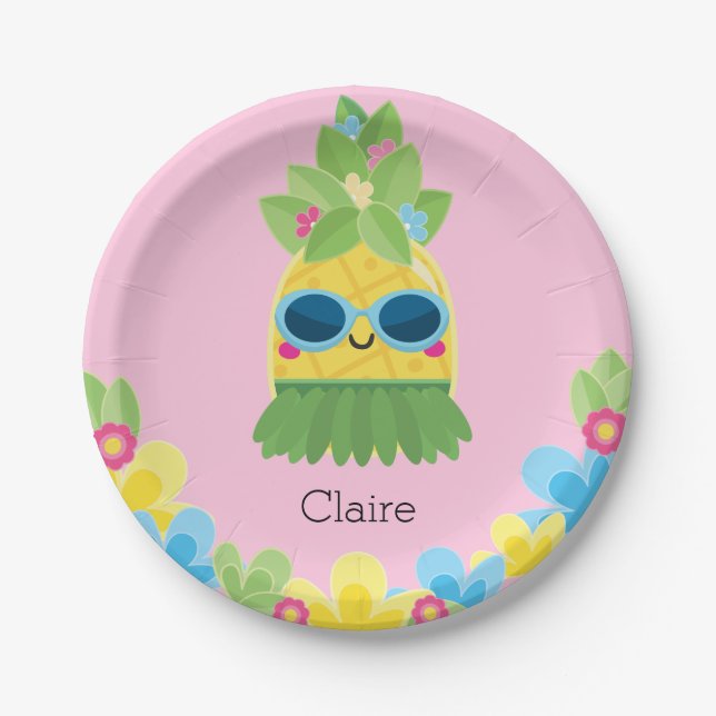 Personalised Pineapple Girls Ms Onederful First Paper Plate (Front)