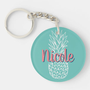 Personalised Pineapple Name Round Key Ring