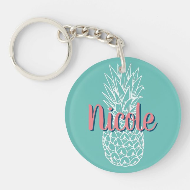 Personalised Pineapple Name Round Key Ring (Front)