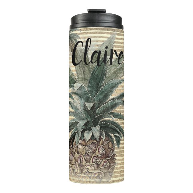 Personalised Pineapple on Gold Foil Striped  Thermal Tumbler (Front)
