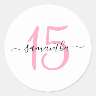 Personalised Pink 15th Birthday Classic Round Sticker