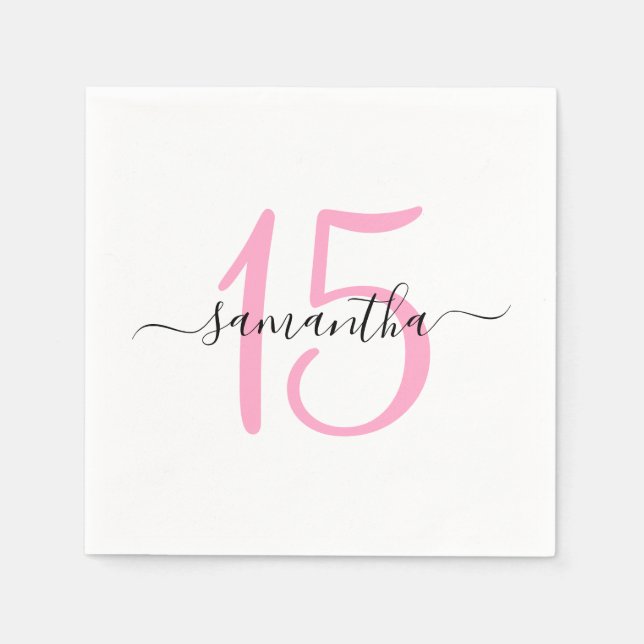 Personalised Pink 15th Birthday Napkin (Front)