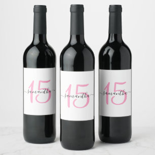Personalised Pink 15th Birthday Wine Label