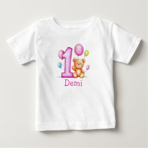 Personalised Pink 1st Birthday for Girls Baby T-Shirt