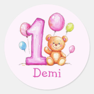 Personalised Pink 1st Birthday for Girls Classic Round Sticker