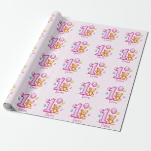 Personalised Pink 1st Birthday for Girls Wrapping Paper