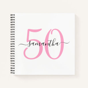 Personalised Pink 50th Birthday Guestbook Notebook
