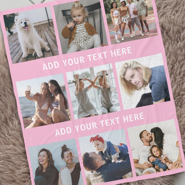 Personalised Pink 9 Photo Collage Fleece Blanket (Creator Uploaded)