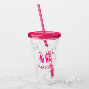 Personalised Pink Acrylic Tumbler with Bunny Ears