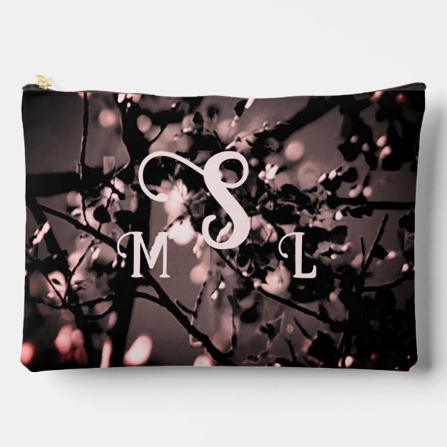 Personalised Pink and Black Abstract Botanical Accessory Pouch (Front)