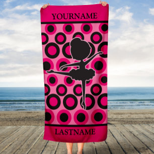 Personalised Pink and Black Ballet Kids Beach Towel