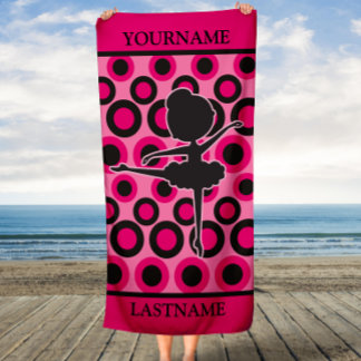 Personalised Pink and Black Ballet Kids Beach Towel