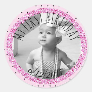 Personalised Pink and Black Birthday Photo Sticker