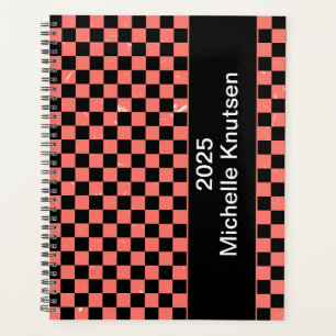 Personalised pink and black Chequerboard 2025      Planner