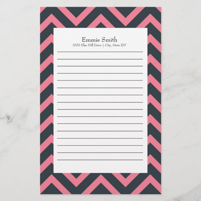 Personalised Pink and Black Chevron Pattern Stationery (Front)