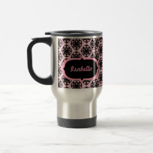 Personalised Pink and Black Damask Mug