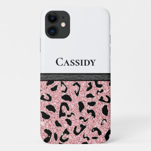 Personalised Pink and Black Leopard Print iPhone 11 Case