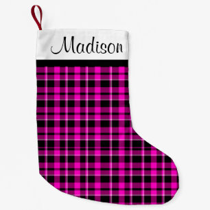Personalised Pink and Black Plaid Tartan Small Christmas Stocking