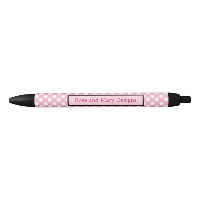 Personalised Pink and Black Polka Dot Pen (Front)