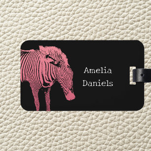 Personalised Pink and black Zebra Luggage Tag