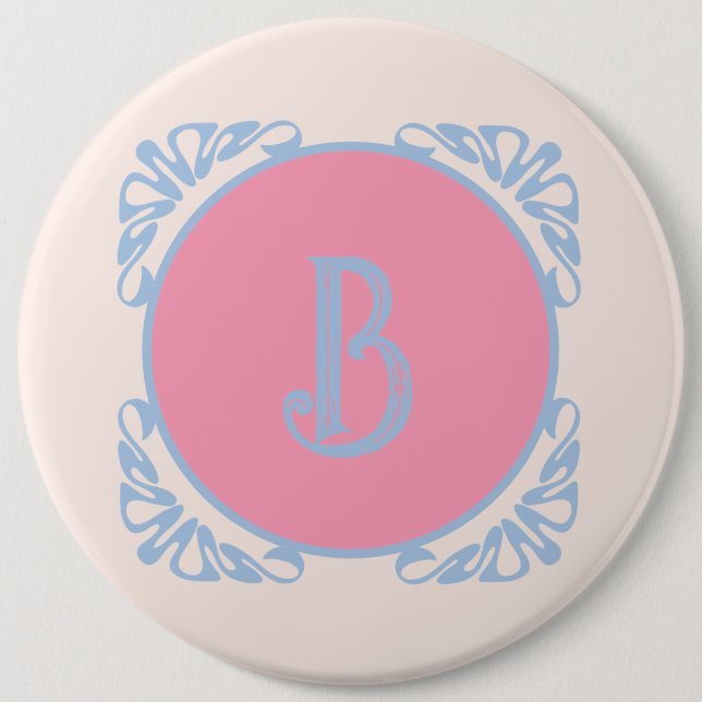 Personalised pink and blue  6 cm round badge (Front)