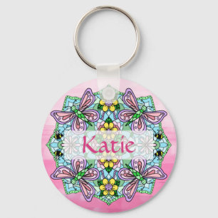 Personalised Pink and Blue Butterfly Mandala  Key Ring